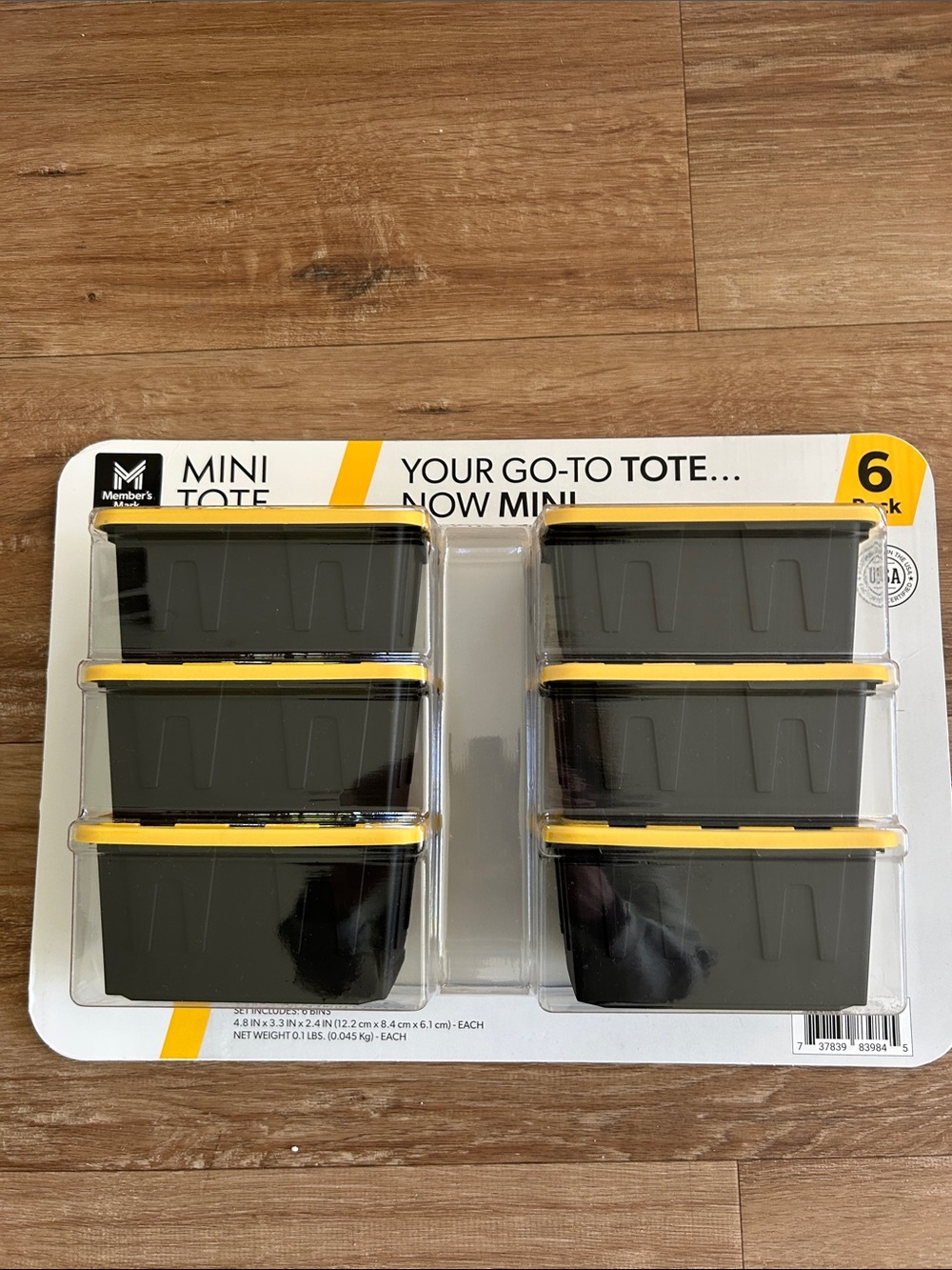 Member's Mark Mini Tote 6-Pack Small Black & Yellow Storage Bins
